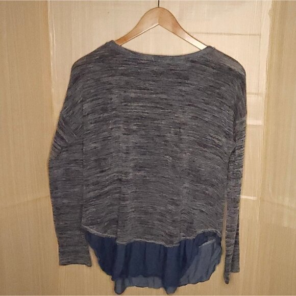 Mystree Blue Heathered Mixed Material Soft Stretchy Long Sleeve Top Large - Picture 2 of 6